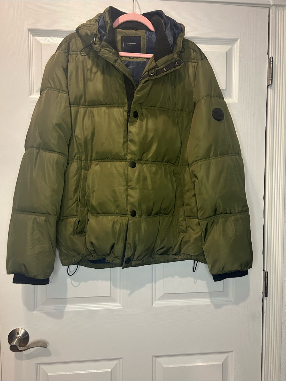 Lucky Brand Olive Green Puffer Jacket Men’s Hooded Quilted Winter Coat Size L - Picture 2 of 6
